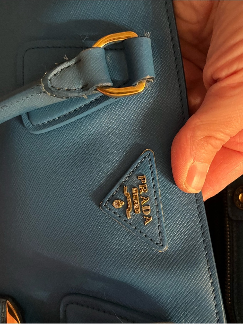 Prada Saffiano Leather Tote Bag in Blue 2 tone - Picture 5 of 10
